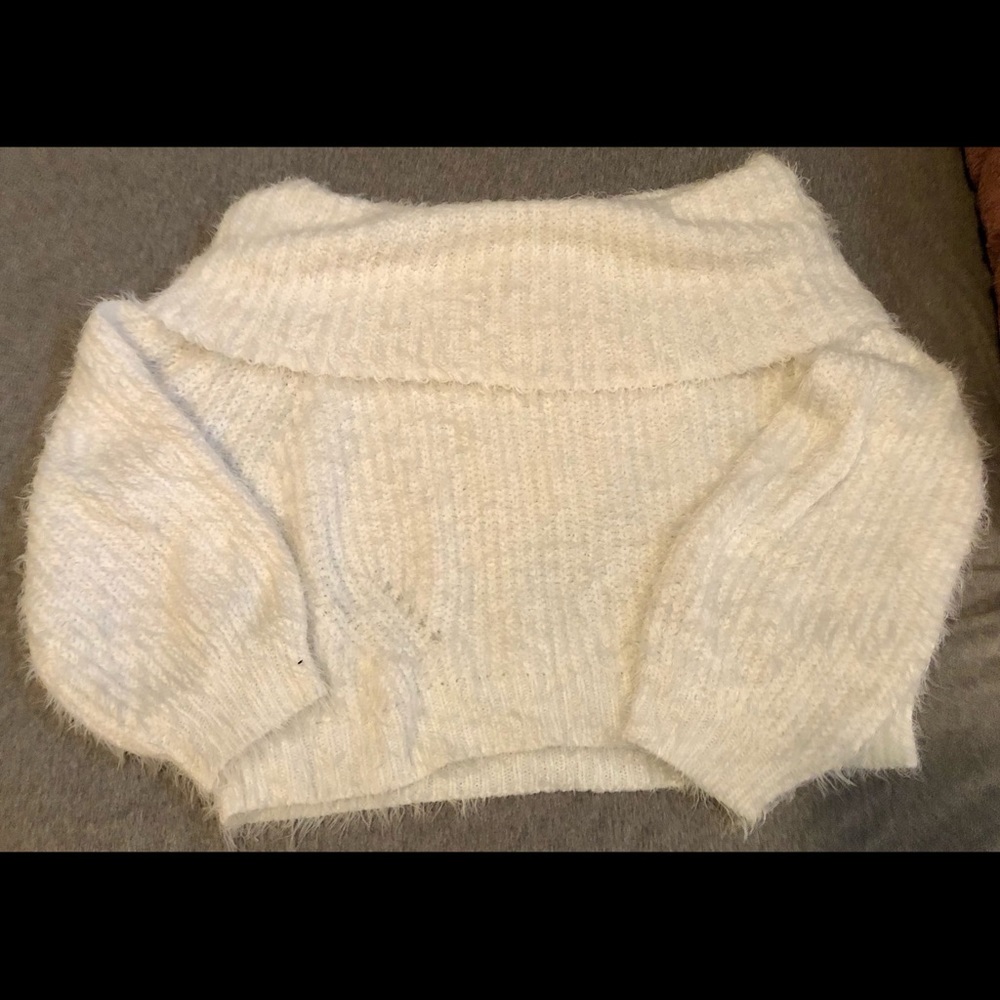 Off the shoulder white sweater